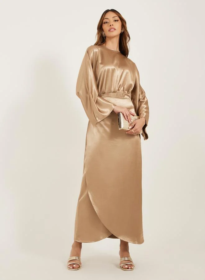Wrap A-Line Long Sleeve Maxi Dress Pale Taupe