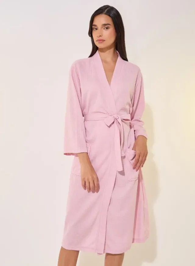 Textured Long Sleeve Tie-Waist Robe – image 2