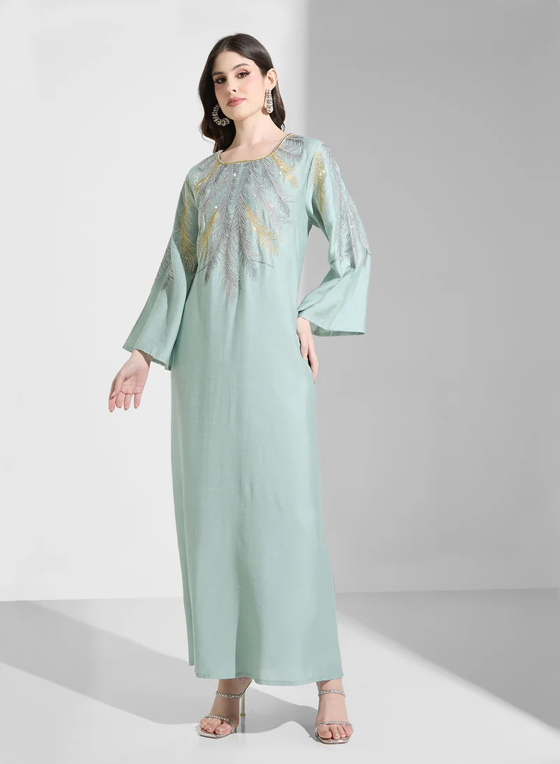 Embroidered Jalabiya Green