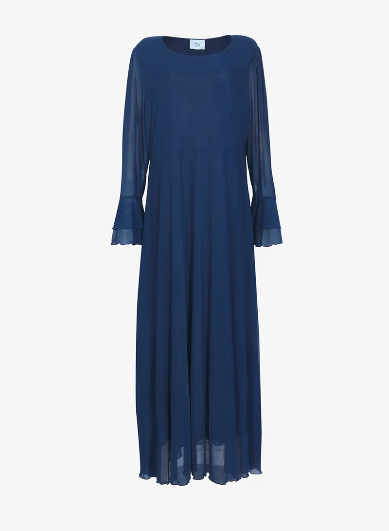 Sheer Sleeve A-line Dress Deep Slate Blue
