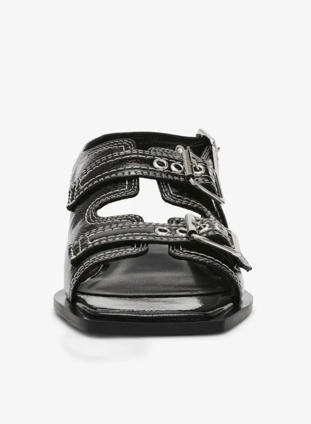 صندل Steve Madden Gen Z من الجلد اللامع المجعد أسود – صورة 5
