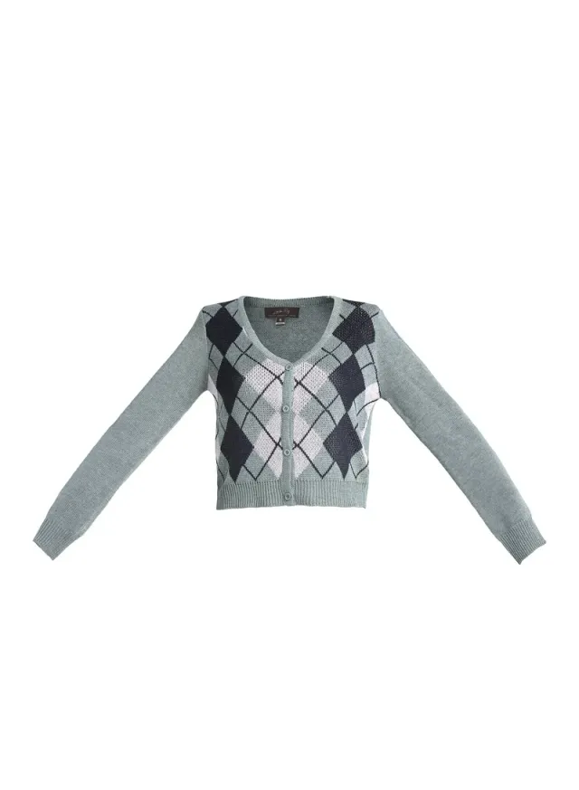 Argyle Check Cardigan Grey – image 5
