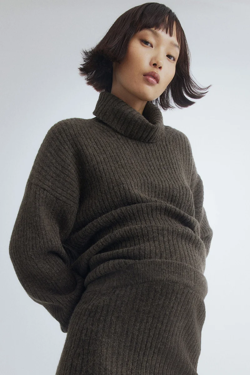 MAMA Rib-Knit Skirt Medium Taupe