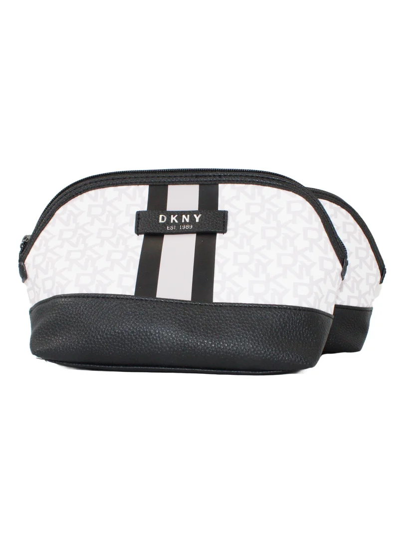 DKNY Signature Stripe 2.0 Dome Cosmetic Bag White