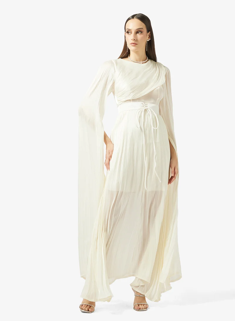 Draped Pleated Statement Sleeve Dress