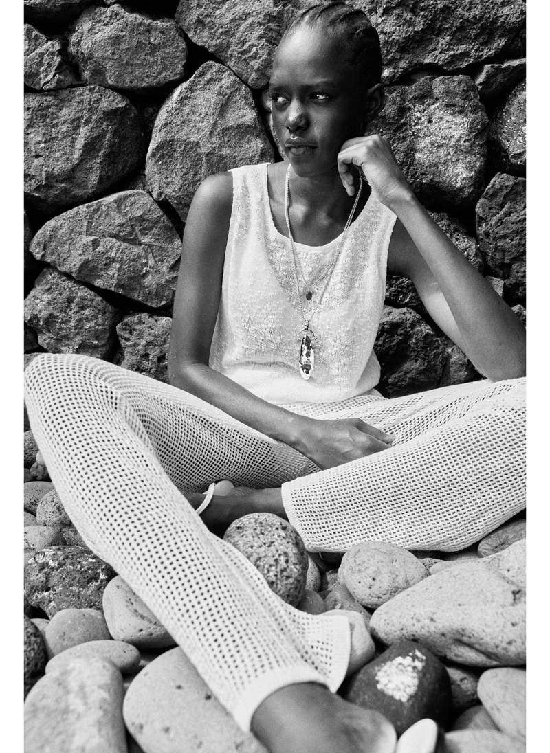 Textured Knit Vest Top White