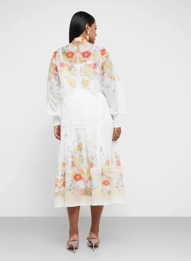 Plus Size Floral Print Top and Skirt Set - White – image 2