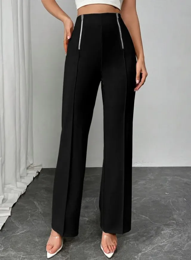 Women's Black High-Rise Flared Trousers - Polyester Blend – image 5
