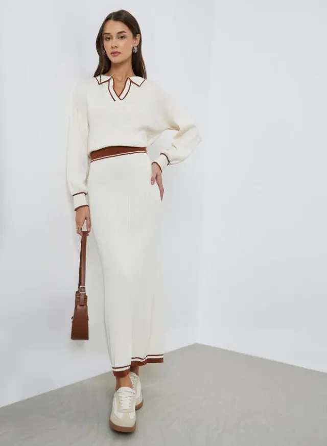 Off-White A-Line Maxi Skirt Beige
