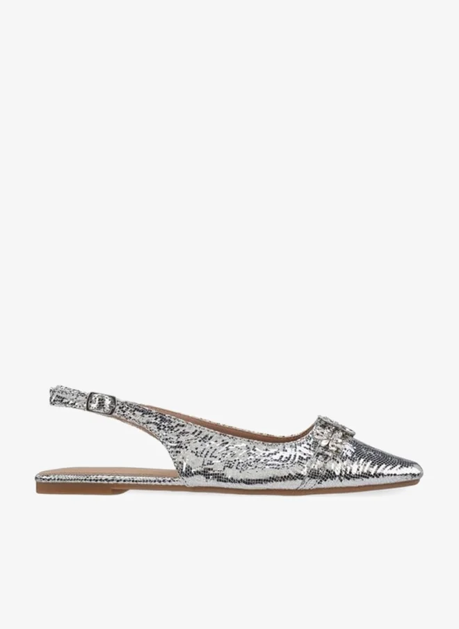 Flora Bella Women's Embellished Pointed Toe Slingback Flats Silver