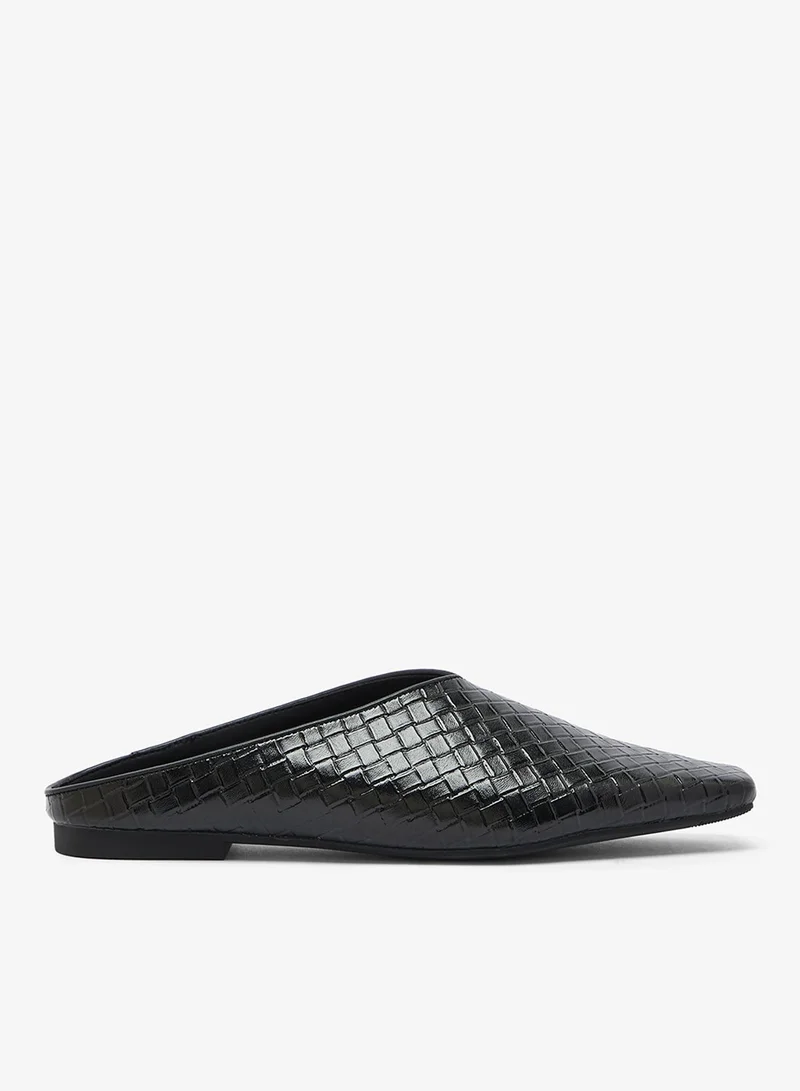 Woven Textured Open Back Flats Black