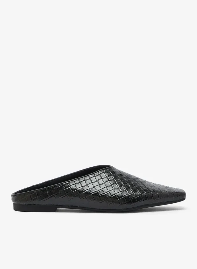 Woven Textured Open Back Flats Black