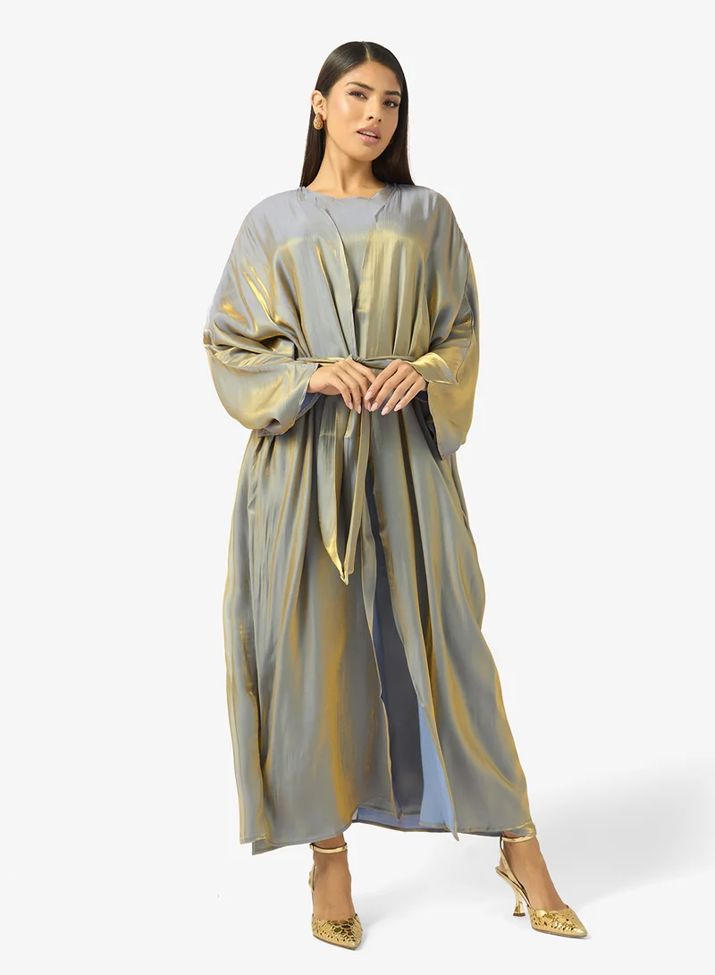 Tonal Abaya with Inner Dress Silver