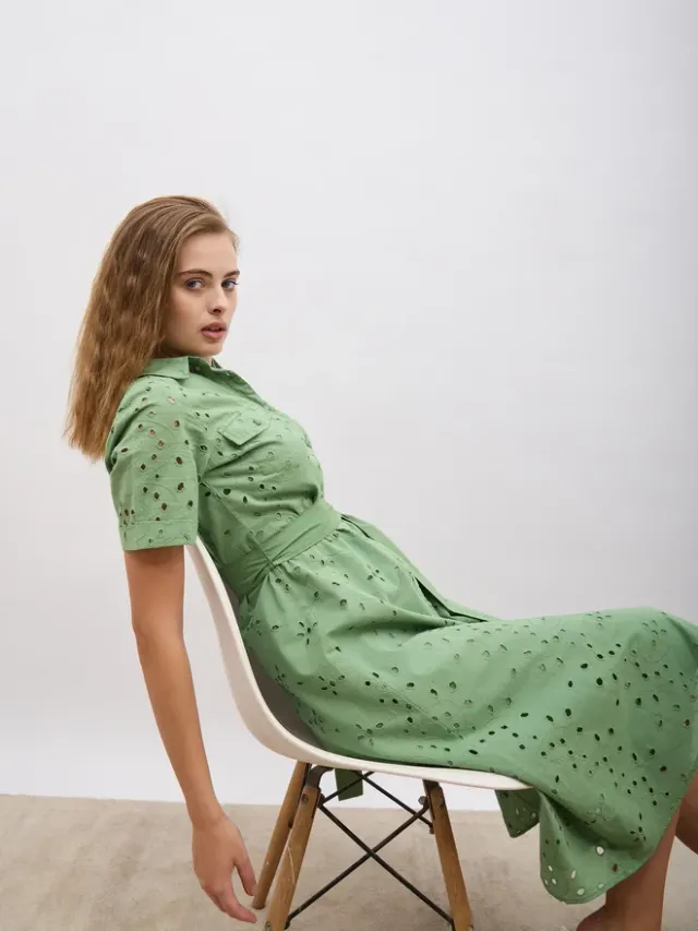Styli Schiffli Belted Shirt Midi Dress – image 6