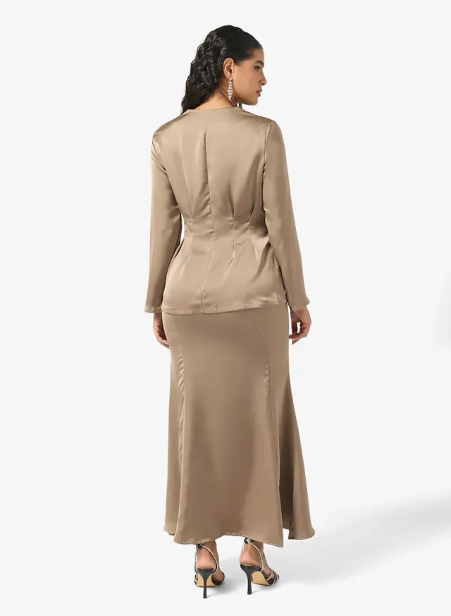 Peplum Top & Skirt Set Brown – image 2