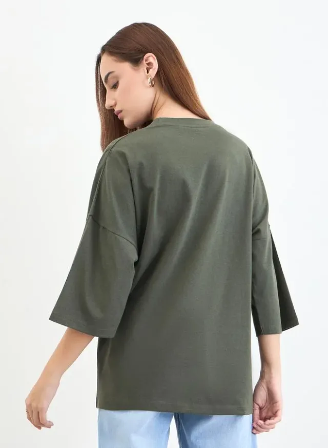 Slogan Oversized 3/4 Sleeve T-Shirt Charcoal – image 5