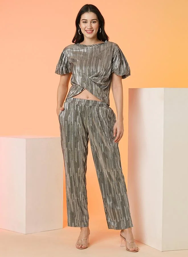 Globus Striped Twist Front Co-ord Set Silver