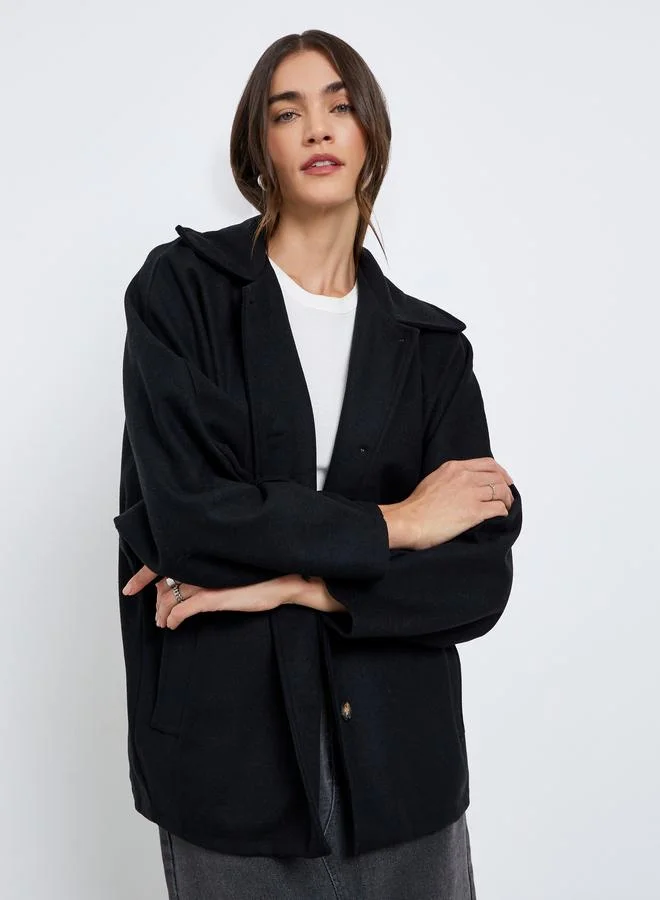 Styli Oversized Longline Button Coat Black