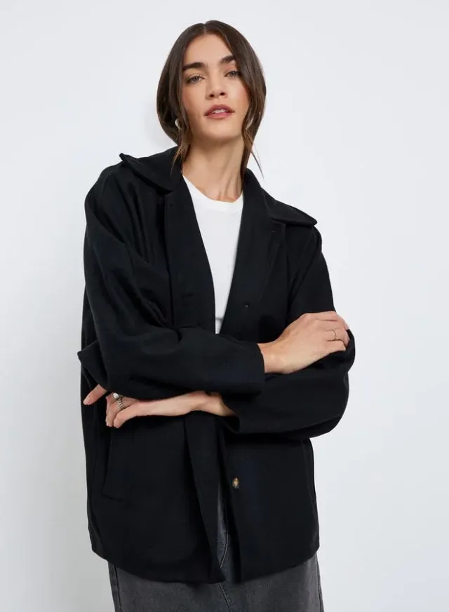 Black Oversized Button-Up Longline Coat for Women – image 3