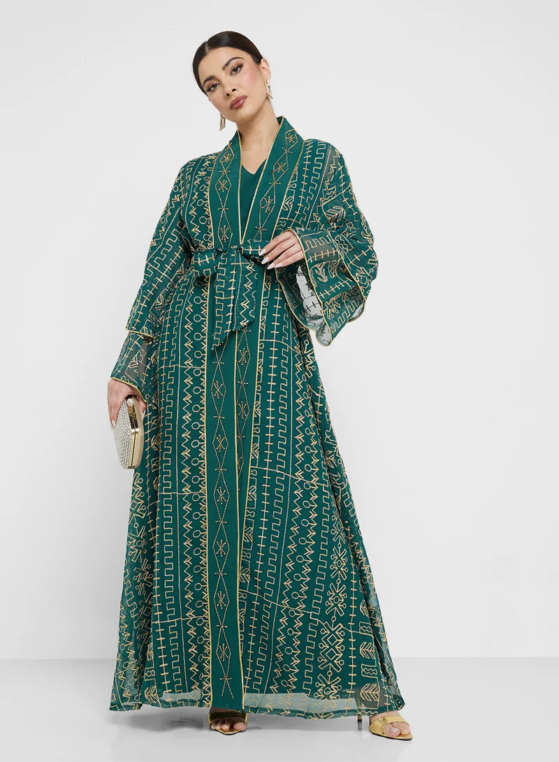 Embroidered Abaya with Inner Green