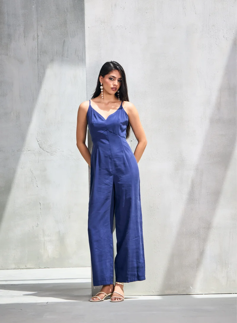 Kenza Cupro V-Neck Jumpsuit Royal Blue