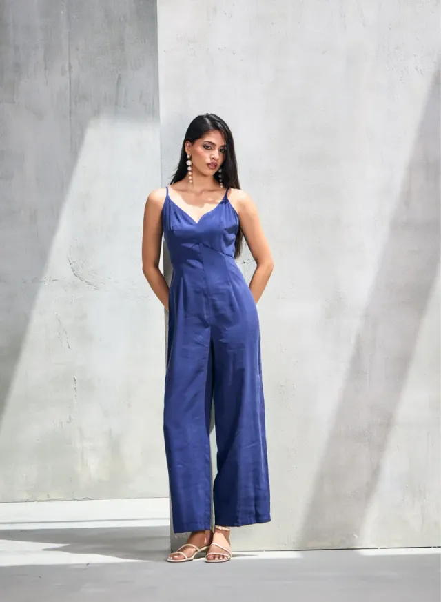 Kenza Cupro V-Neck Jumpsuit Royal Blue