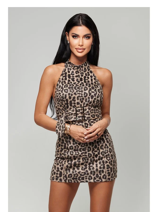 Leopard Print Halter Mini Dress
