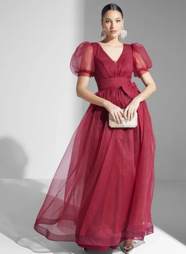 Deep Purple Maxi Fit & Flare Tulle Bow Dress – image 4