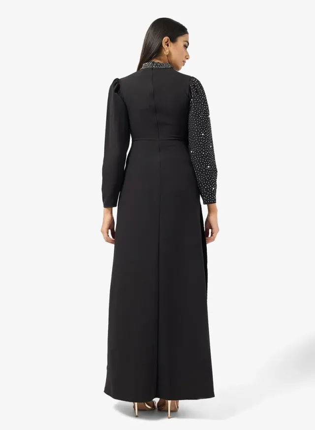 Black Maxi Dress with Embellished Bodice and Waist Trail – image 2