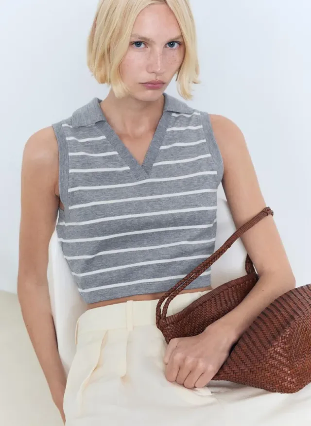Striped Cropped Polo Shirt – image 3