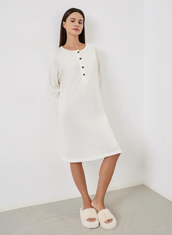 Take Two Round Neck Buttoned Nightdress White