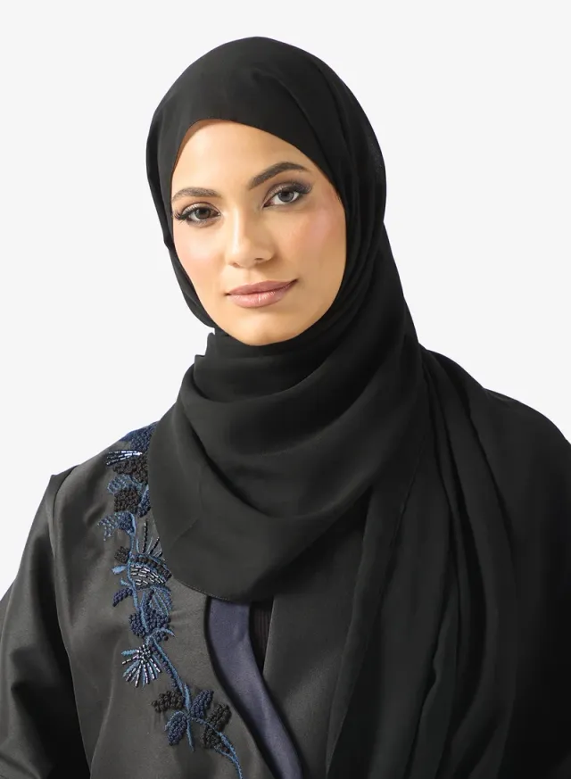 Black Crepe Abaya with Double Lapel and Sheil - Ramadan Style – image 4