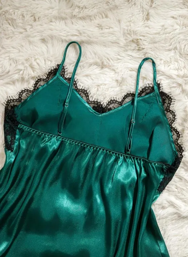 Dark Green Lace Cami Top and Shorts Set - Polyester, V Neck, Relaxed Fit – image 3
