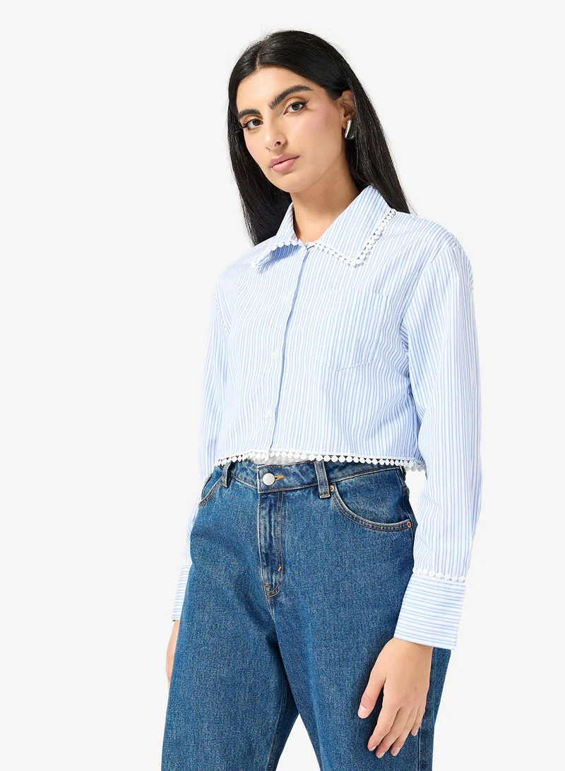 Striped Cropped Shirt Blue