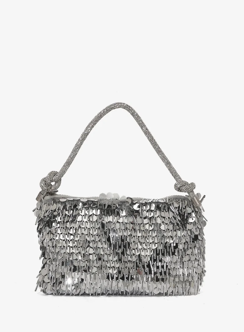 Sequin Handle Mini Bag Silver