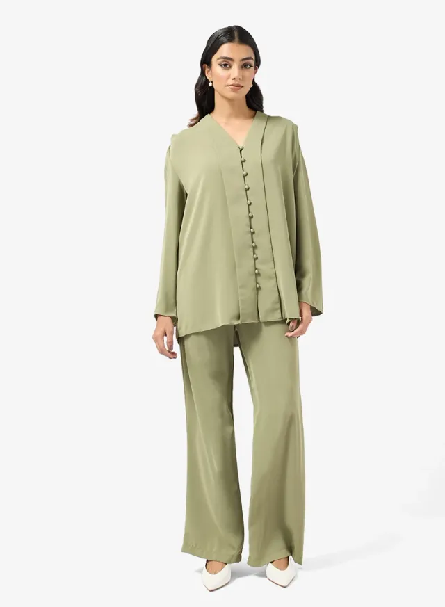 Button Down Tunic & Pant Set Olive Green – image 4
