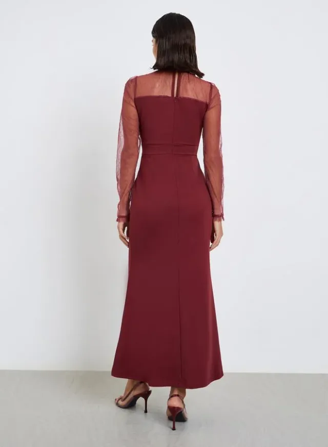 Long Sleeve Mesh Maxi Dress Burgundy – image 5