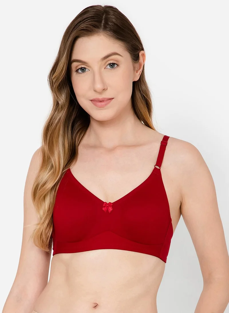 Clovia Cotton Non-Padded Spacer T-shirt Bra - Maroon