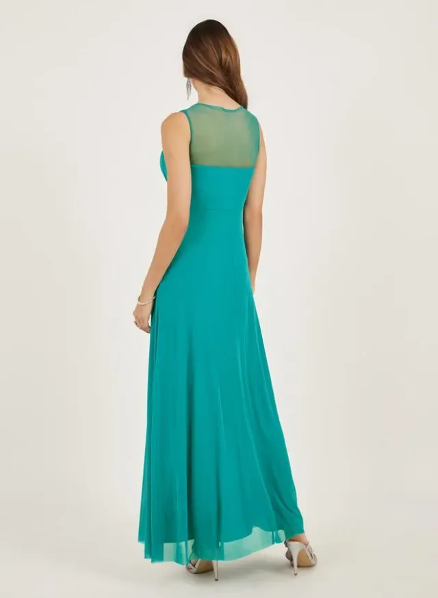 Teal Maxi Fit & Flare Dress with Embellished Bodice and Waist – image 5
