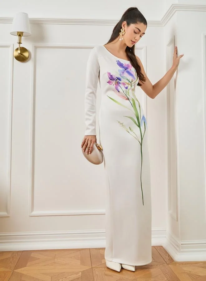 Women's Floral A-Line Maxi Dress Ivory