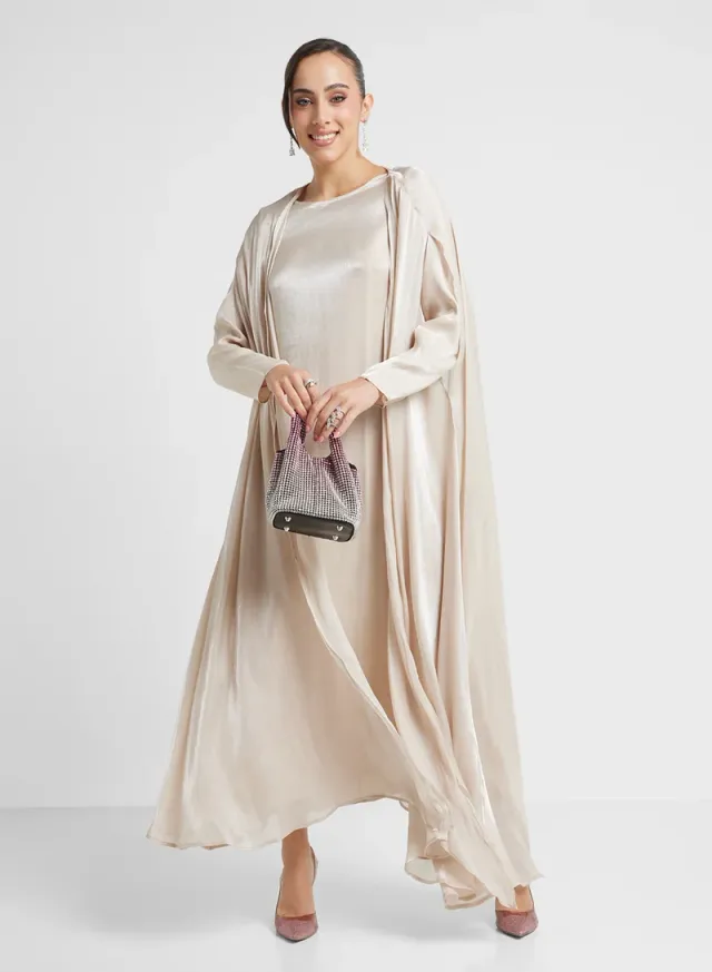 Beige Abaya Set with Inner Dress for Women - Khizana – image 5