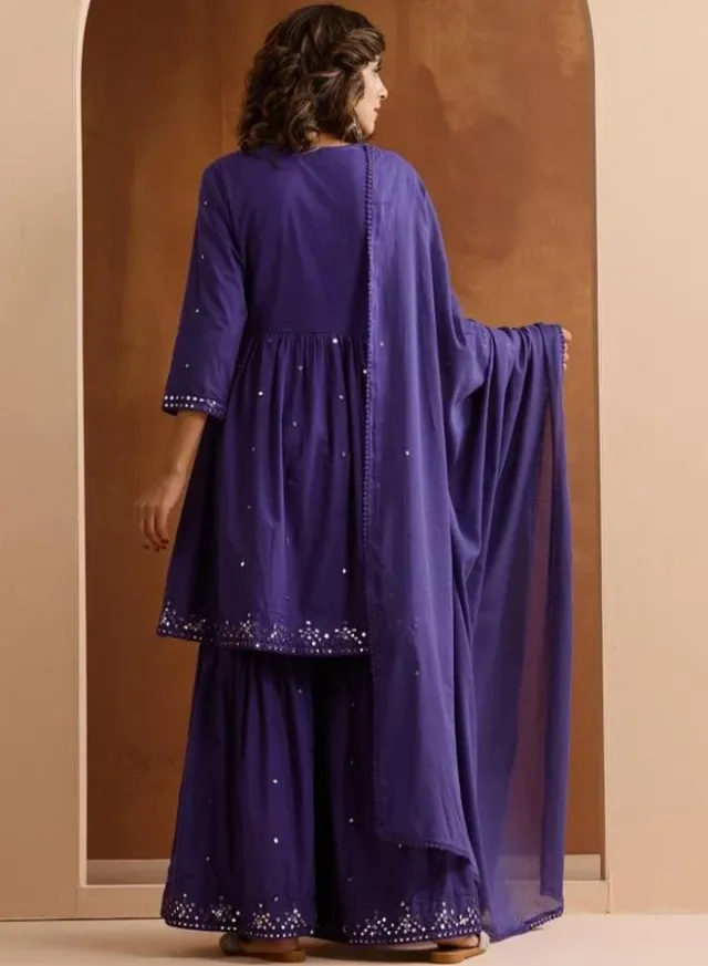 Ishin Women's Deep Violet Cotton Embellished Tunic Top & Palazzo Set – image 6