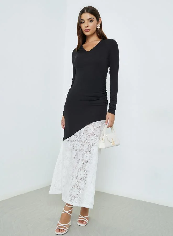 Lace Hem A-Line Maxi Dress Black