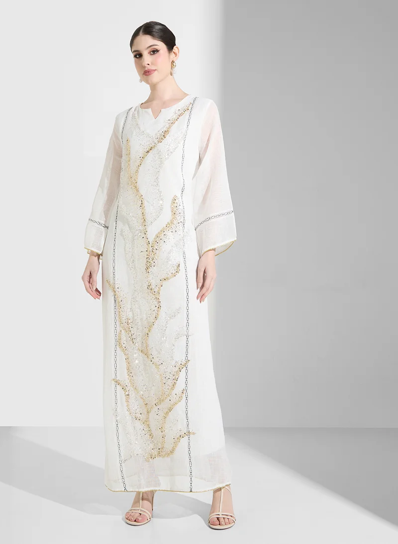 Embellished Jalabiya White