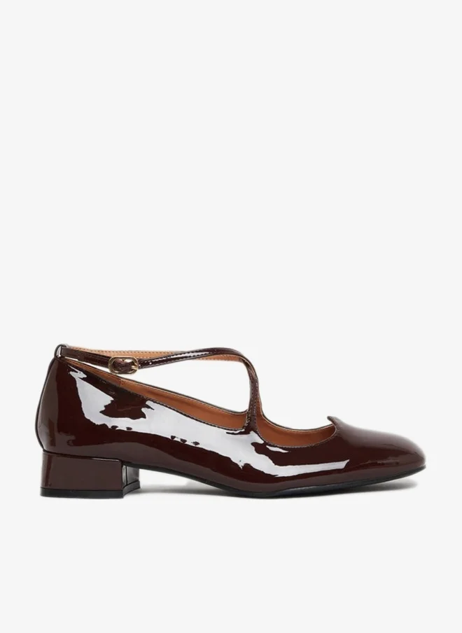 Patent Leather Block Heel Mary Jane Shoes Brown