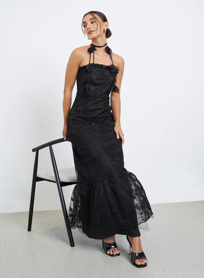 Lace Maxi Evening Dress Black