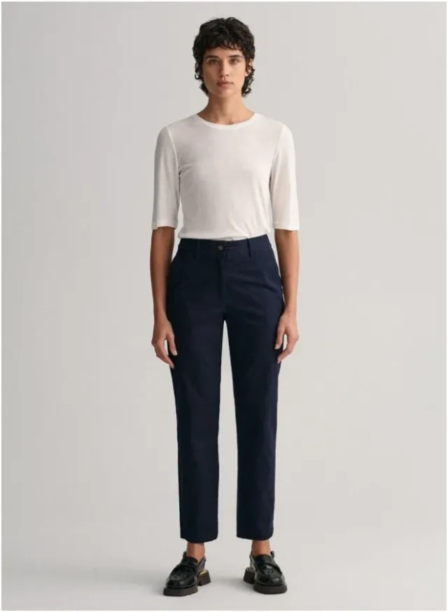 Navy Blue Cotton Cropped Chinos for Women - Mid Rise Straight Fit – image 5