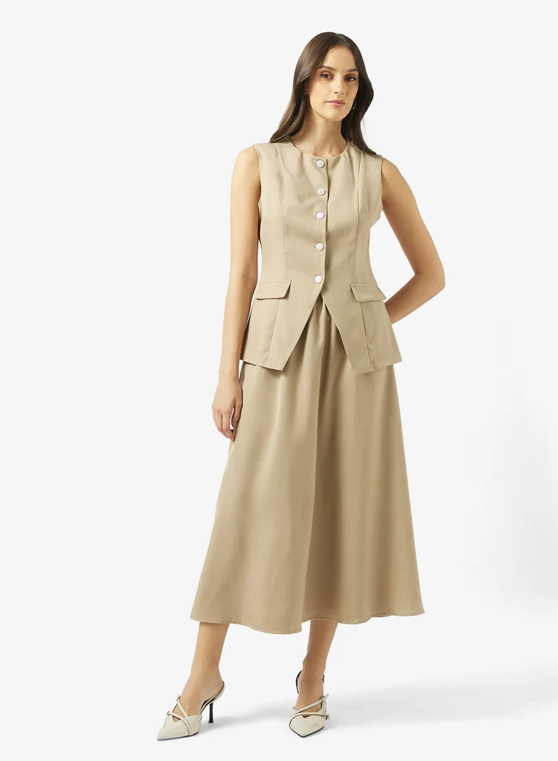 Vest and Skirt Set Beige