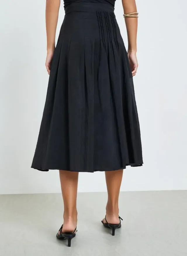Pleated A-Line Midi Skirt Black – image 4