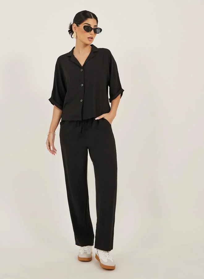 Women's Boxy Shirt and Straight Pants Co-ord Black